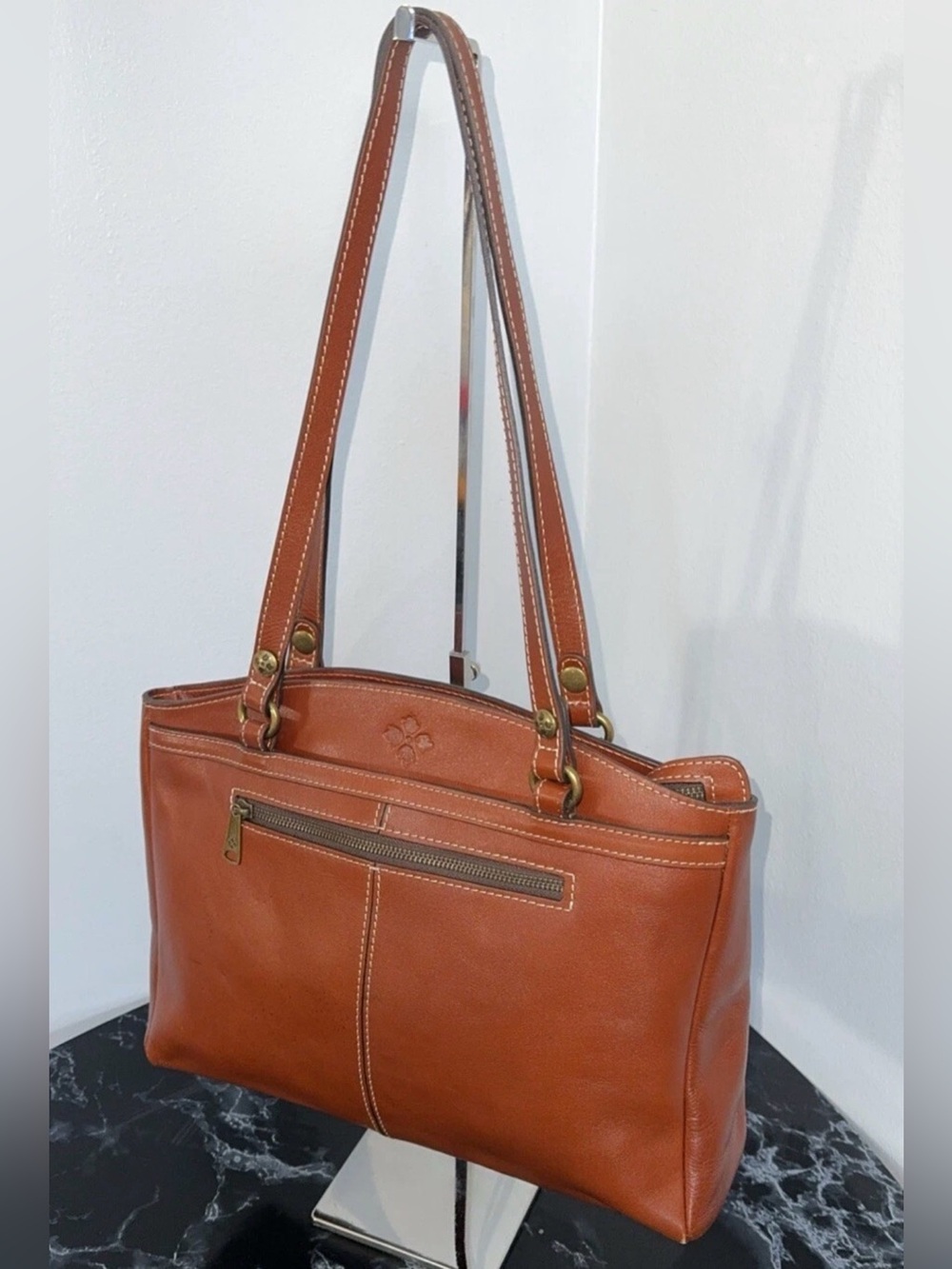 Patricia Nash Heritage Collection Poppy Satchel Leather Bag Tan Brown -AUTHENTIC